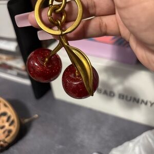Red Cherry Keychain with Gold Accents